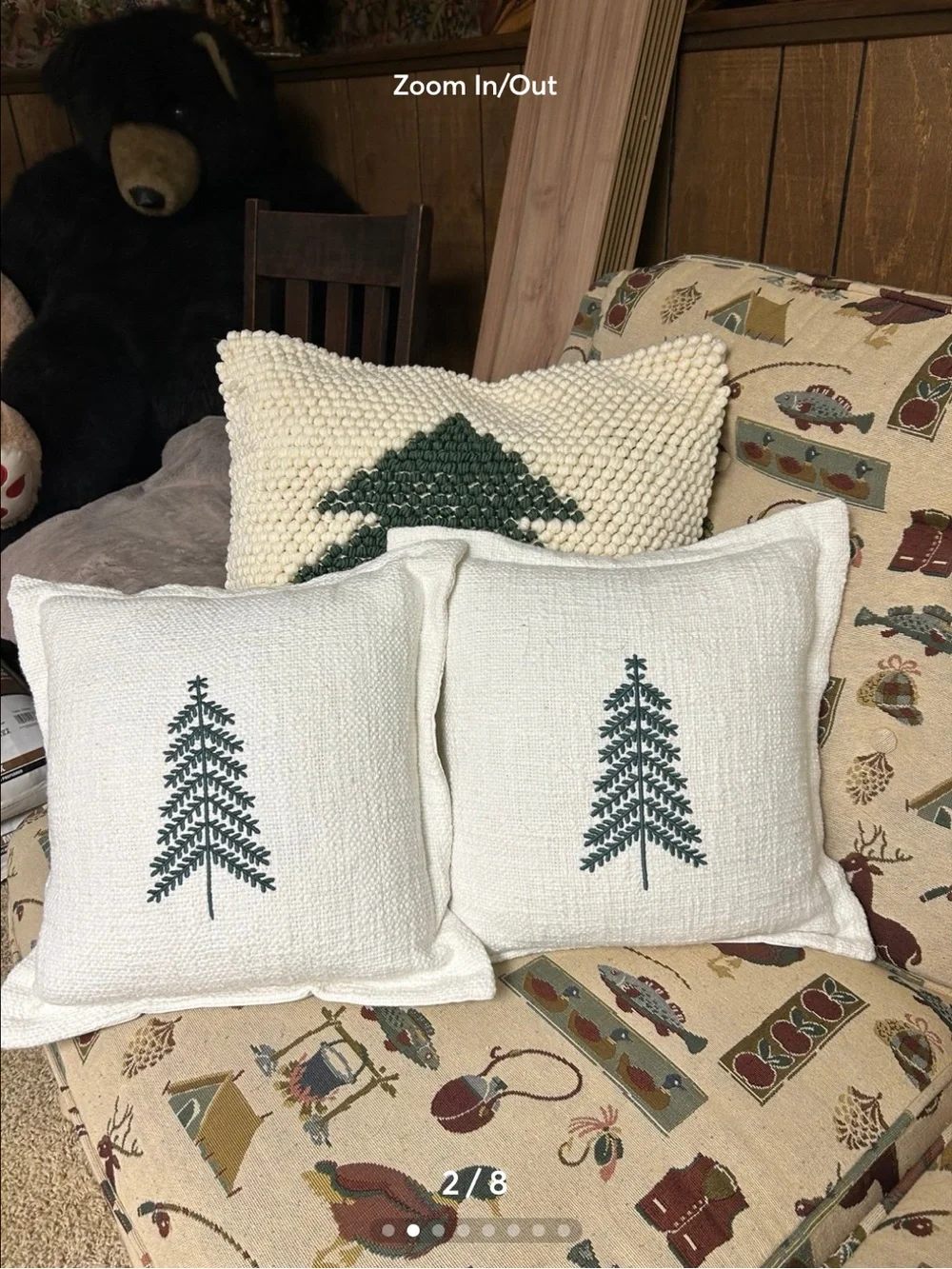 Hearth & Hand Cream Throw Pillow Pair with Green Embroidered Pine Trees